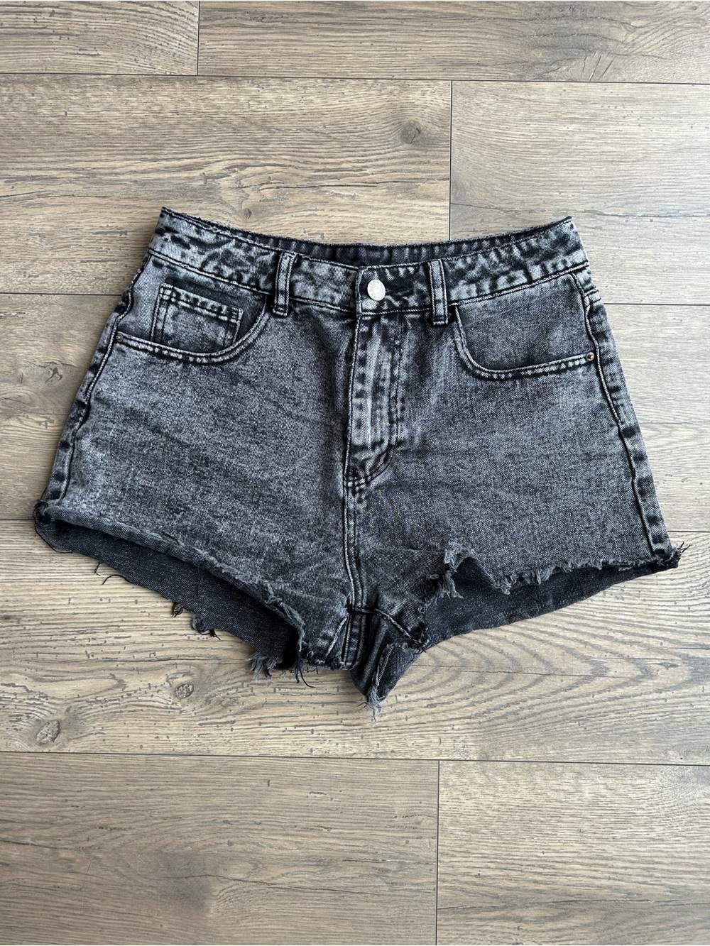 SHEIN Washed Black High-Rise Denim Cutoff Shorts